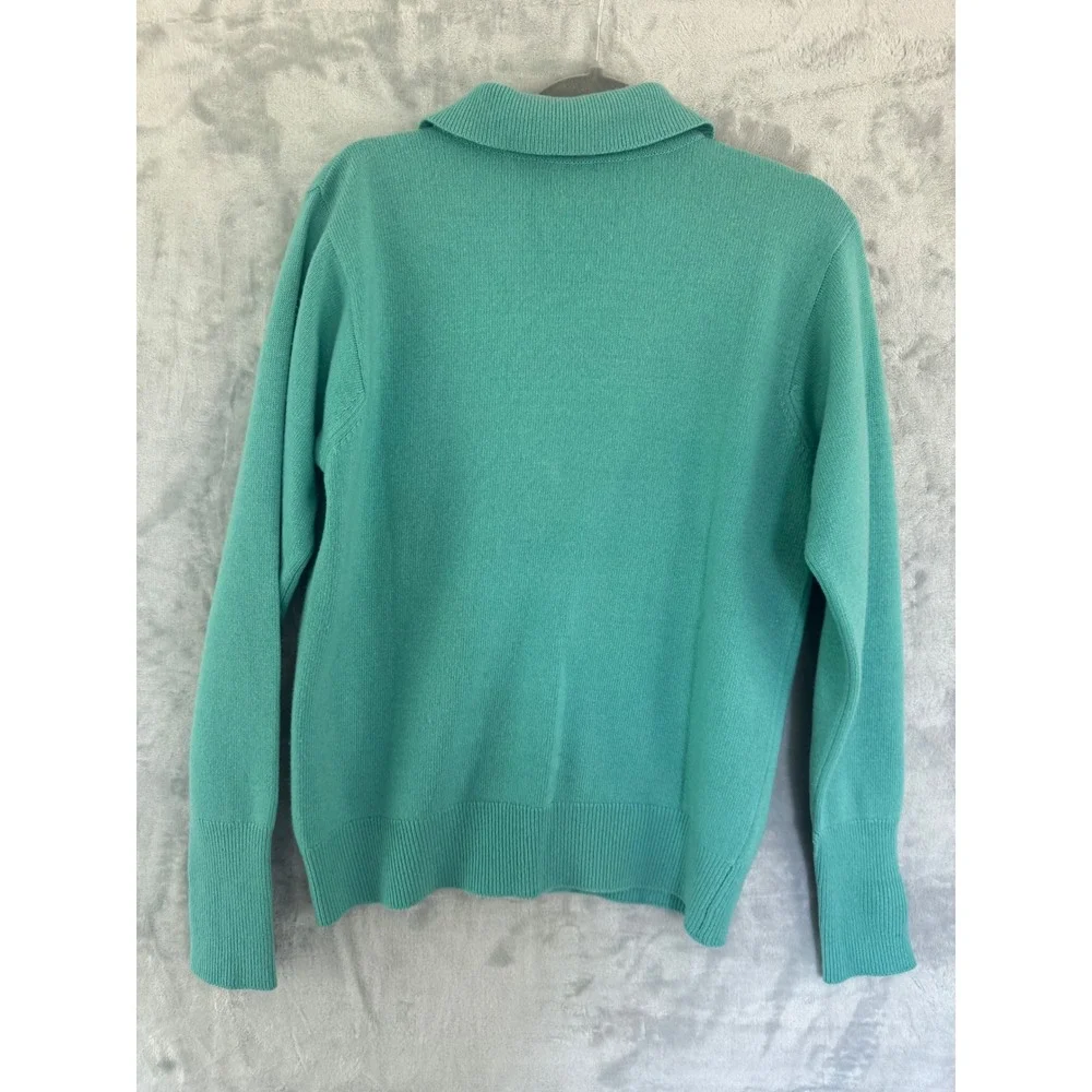 Chanel Vintage Cashmere Skirt Suit Teal Green Gold CC Buttons Scotland Sz 8 10